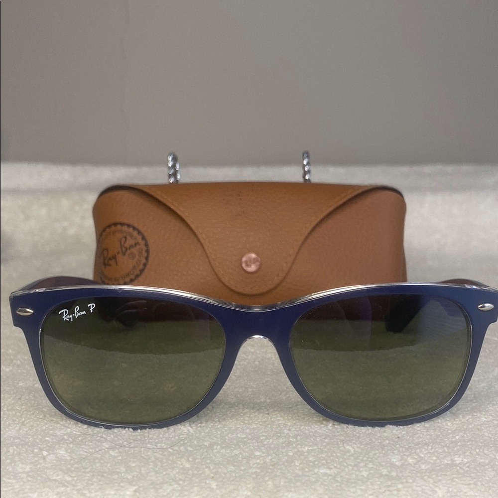 Ray-Ban RB2132 'New Wayfarer' Sunglasses in Blue Plastic and Brown Gradient Lens